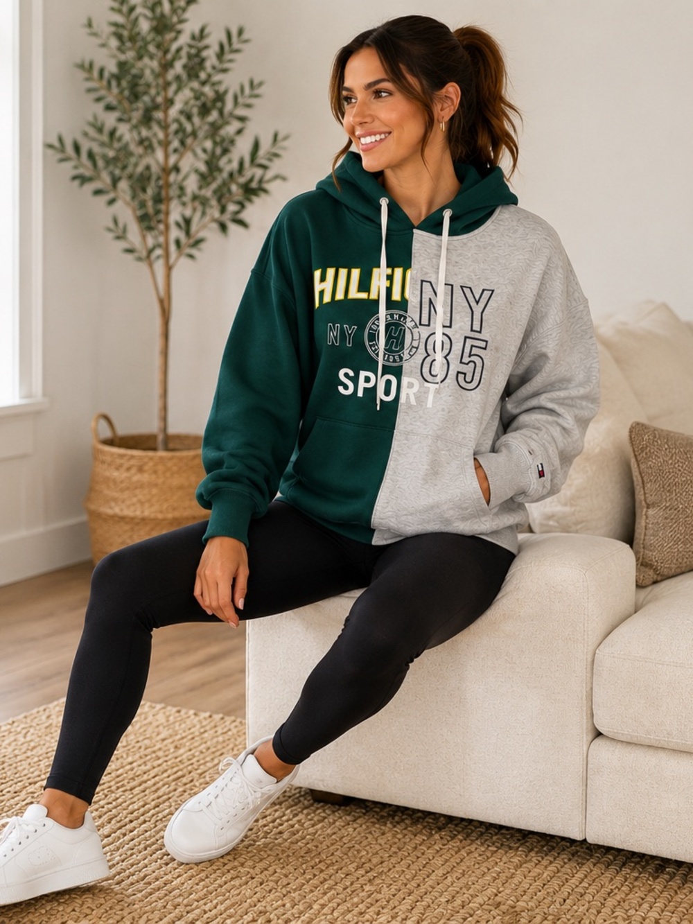 Tommy Hilfiger Sport Colorblock Hoodie Sweatshirt Green Gray XL NWOT - Picture 16 of 16